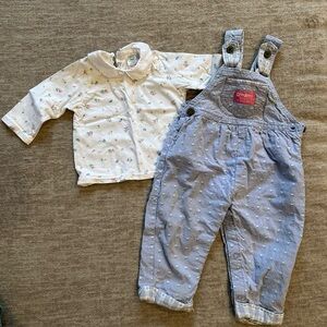 Vintage Laura Ashley / OshKosh B'gosh Baby Overalls and Shirt Set